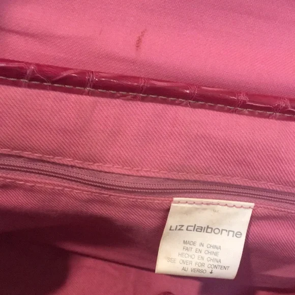 Liz Claiborne Raspberry Pink Crocodile Pattern Handbag - plus Wallet! - Picture 8 of 16